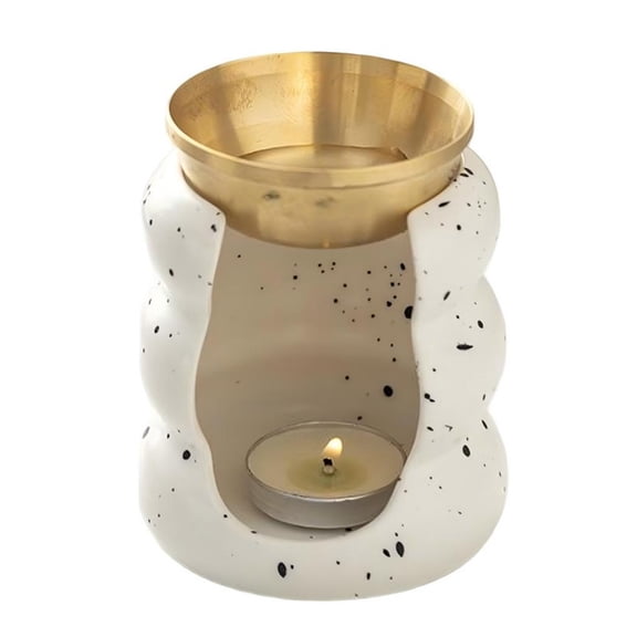 White Speckled Ceramic Wax Melt Warmer with Removable Brass Bowl Bubble Design Tealight Oil Burner for Essential Oils & Wax Melts Decorative Aromatherapy Diffuser