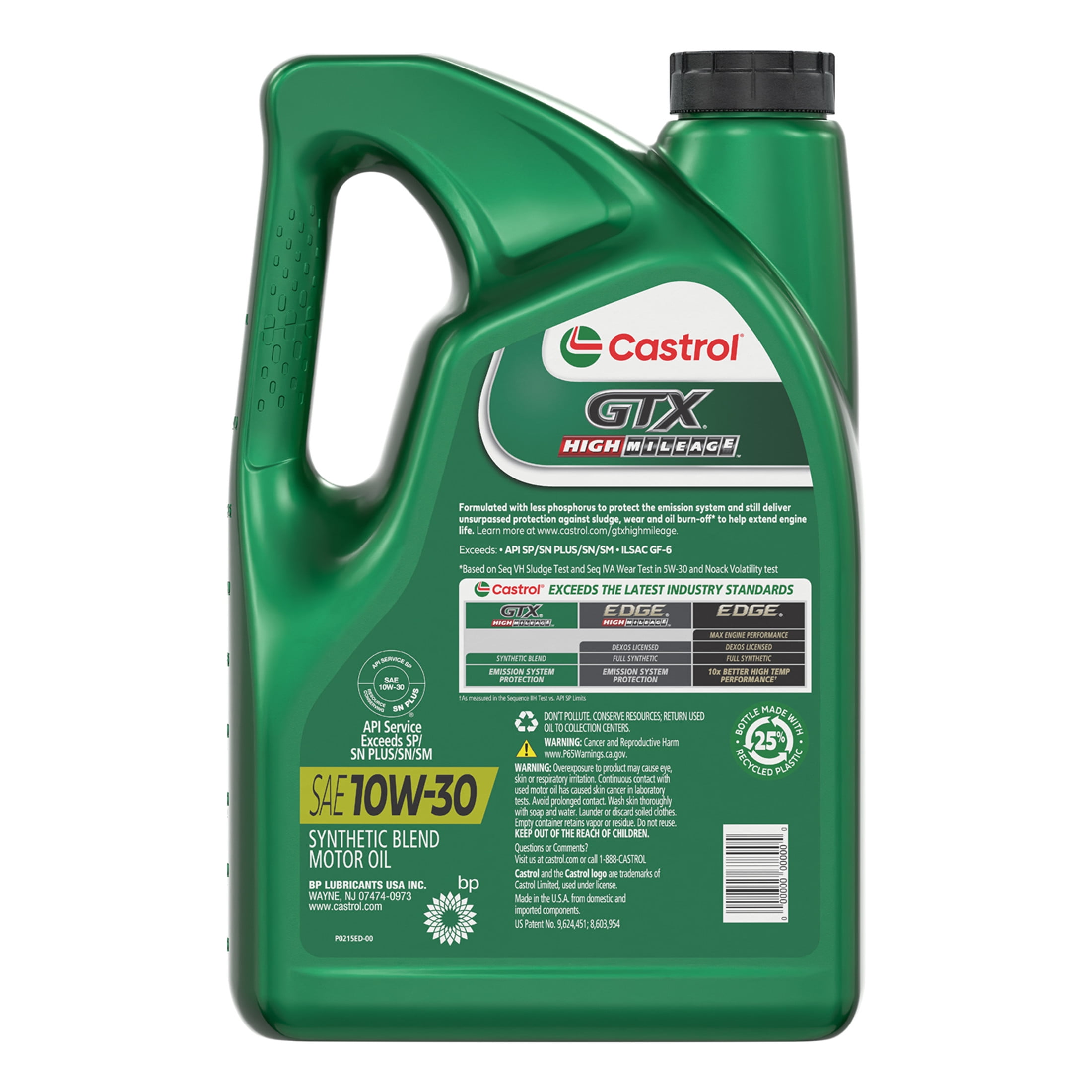 Castrol GTX High Mileage 10W-30 Synthetic Blend Motor Oil, 5 Quarts