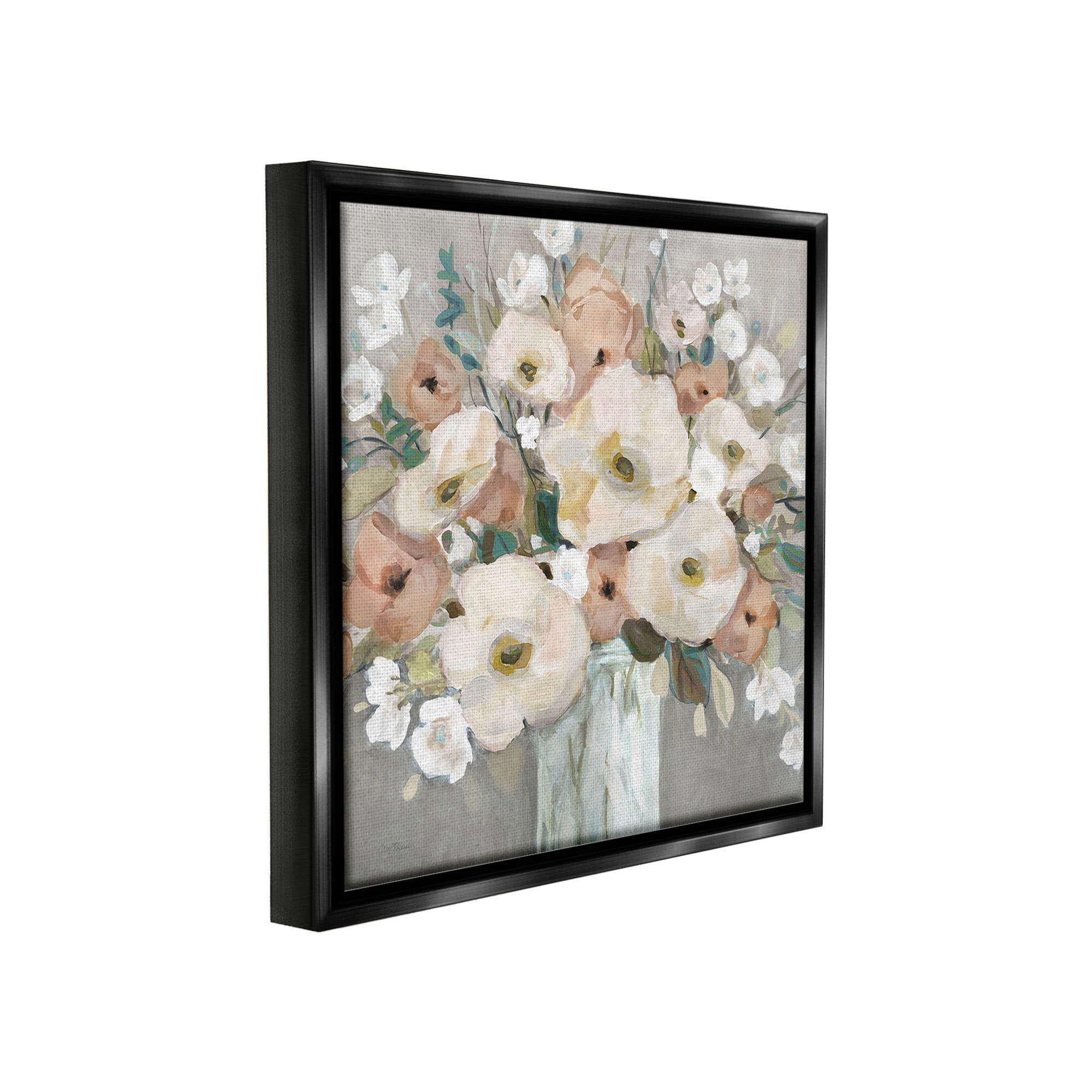 Stupell Industries Mixed Spring Bouquet Botanical & Floral Painting Black Floater Framed Canvas Art Print Wall Art, 18 x 18