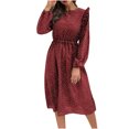 thumbnail image 1 of Vestido casual con botones y volantes estampados de puntos con cuello redondo y manga larga para mujer Fridja  yut920, 1 of 8