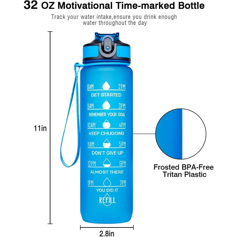 Eqwljwe 32 oz Water Bottle with Time Marker | BPA Free | Leak Proof | Measures How Much Water You Drink | Best Water Bottle to Stay Hydrated All Day