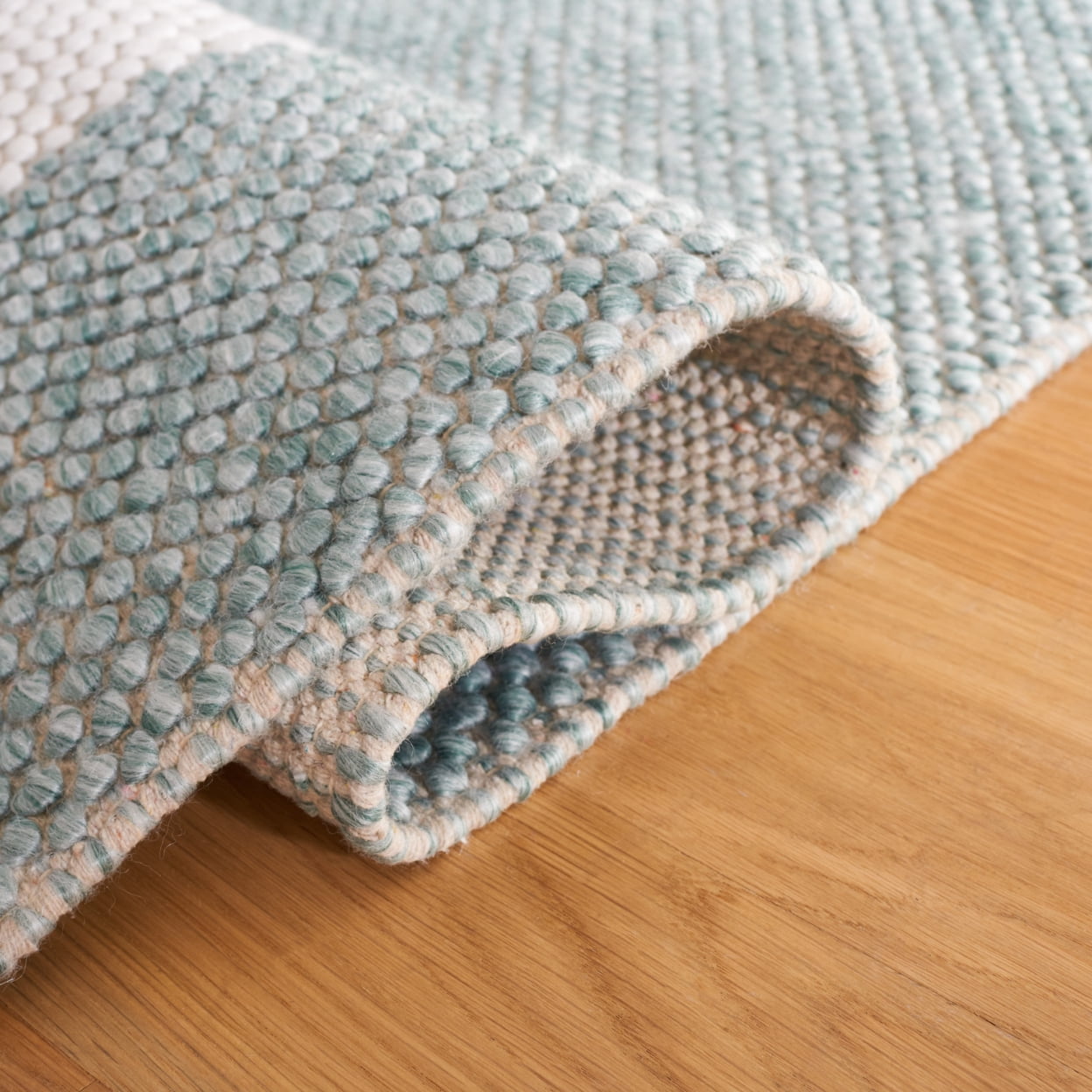 SAFAVIEH Natura Marina Striped Wool Area Rug, Turquoise/Ivory, 3' x 5'