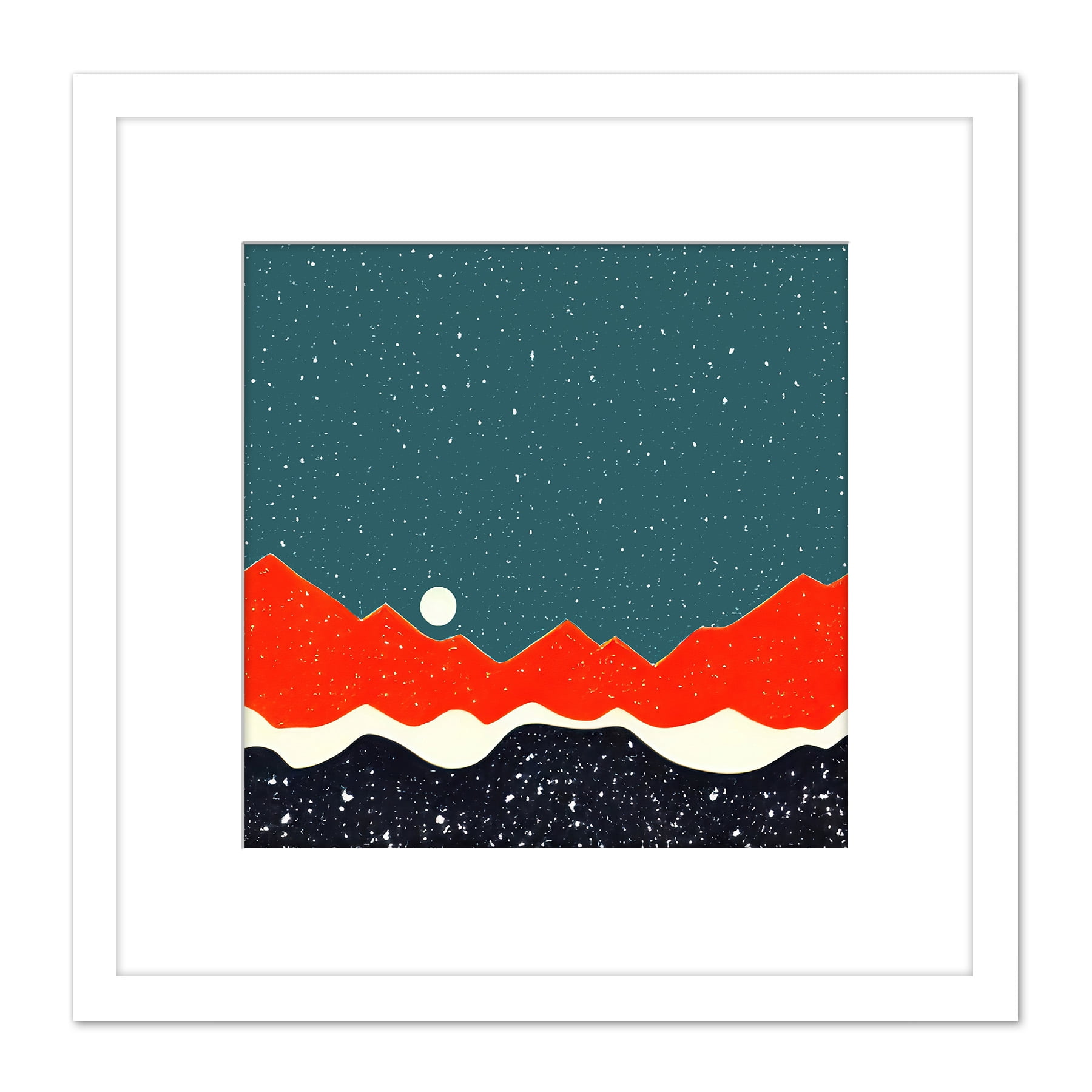 Moon Over Red Mountains Night Sky Stars Abstract Painting Square Wooden ...