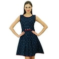 thumbnail image 3 of Bimba Navy Blue Pleated Cotton Dress Chic Casual Midi Sleeveless Summer Dresses, 3 of 9