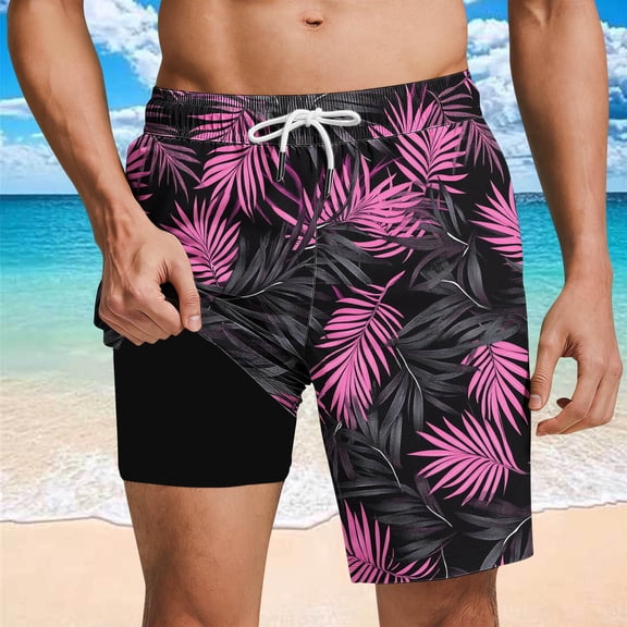 SOOMLON Sport Swim Trunks for Men 11" Inseam Quick Dry Board Shorts with Liner Print Swim Shorts Hawaiian Beach Shorts