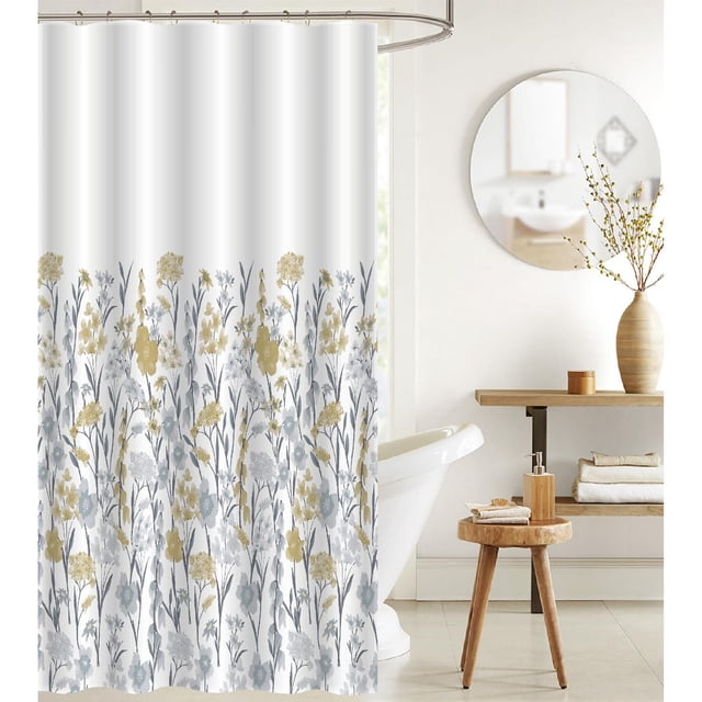 IH Casa Decor Rideau De Douche En Toile Imprimée Avec Crochets À Rouleaux Floral Jaune