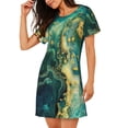 thumbnail image 2 of Gukieu Turquoise Golden Swirl Print Women's Nightgown, A-line Round Neck Short-sleeved Nightgown Pajamas Home Wear Suitable for Home and Outing, 2 of 6