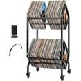 thumbnail image 3 of SPECSTAR Vinyl Record Storage Rack, 2 Tier Record Organizer 160-200 LP Holder Display Stand for Albums, Magazines, Books, Office Files w/Caster, 3 of 9
