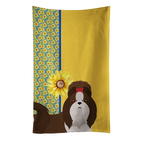 Summer Sunflowers Liver and White Shih Tzu Kitchen Towel