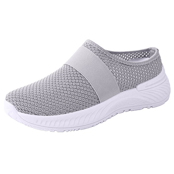Domuza Womens Orthopedic Shoes Arch Support Non Slip Slip on Nurse Shoes Wide Mesh Stretch Volleyball Shoes Comfort 2026 New Foam Shoes Gray 8.5（EU-41）