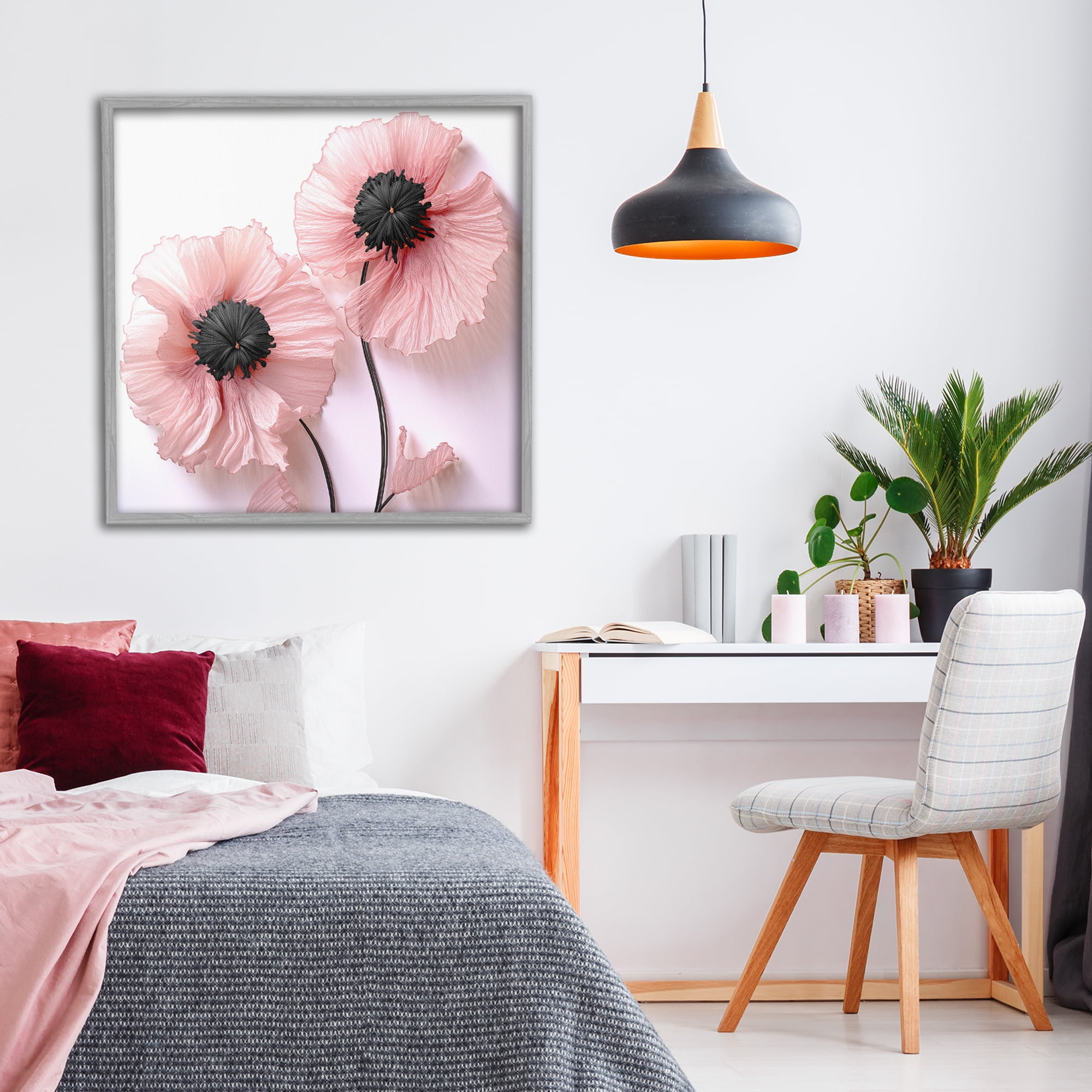Properly Pink Poppies Gray Framed Giclee Art, design by Sasha