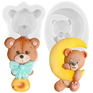 Joyeee 1Pcs Baby Shower Theme Silicone Mold, Little Feet Bear Baby Carriages Baby Pacifier Fondant Mold for Sugarcraft, Cupcake, Ice Cube, Pastry