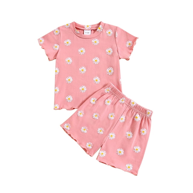 Birdeem Ensemble Floral d'Été pour Bébé en Coton T-Shirt Col Rond pour Filles