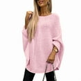 thumbnail image 2 of Women'S Elegant Knitted Cape Sweater Crew Neck Long Sleeve Baggy Tops Fashion Knitted Shawl Sweater Pink M, 2 of 8