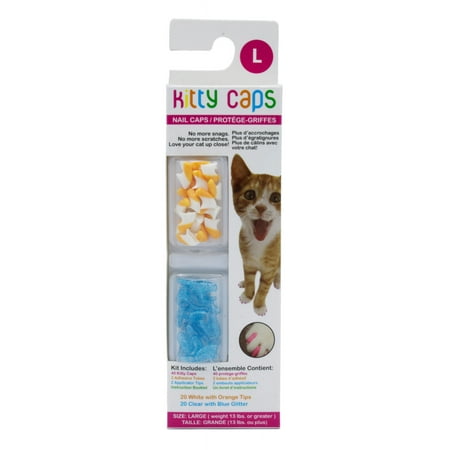 UPC: 0742797787091 | Kitty Caps Nail Caps for Cats | Safe  Stylish & Humane Alternative to Declawing | Stops Snags and Scratches  Large (13 lbs or greater)  White with Orange & Clear with Blue Glitter 40 Count