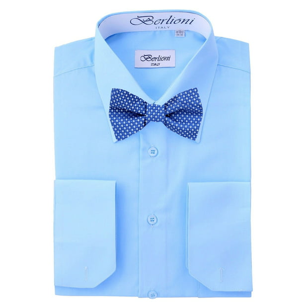 Berlioni - Men's Blue Solid Dress Shirt and Self Tie Bow Tie - Walmart ...