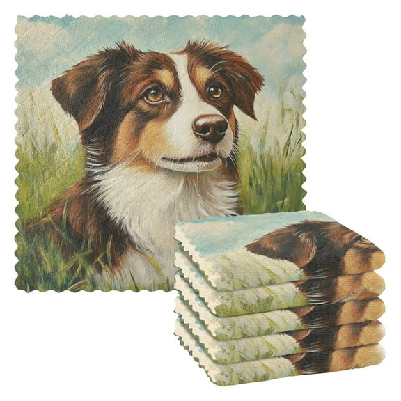 6 Pieces of Kitchen Towels 11x11Inch Kitchen Dish Cloths Kitchen Dish Towels Reuseable Cleaning Cloths Meadow Puppy
