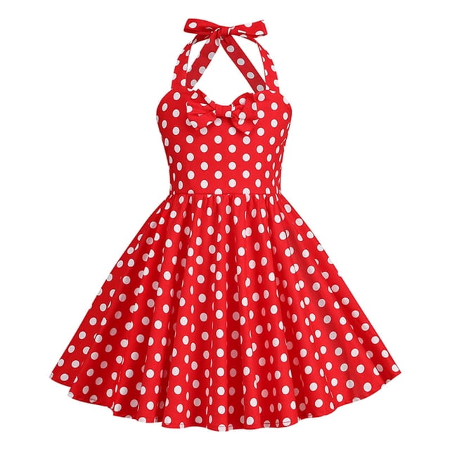 SXcggal One Robe d'Été Vintage à Pois pour Filles, Respirante, Mignonne et Décontractée