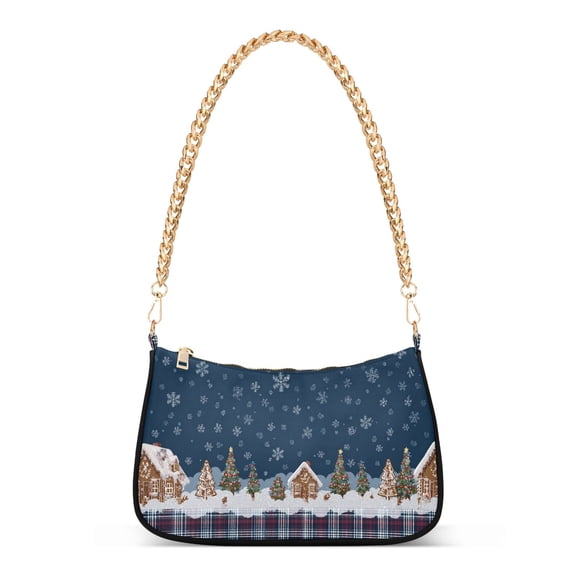Christmas Streetscape Snow Plaids Women's Tote Bag Detachable Strap Chain Bag Lightweight Shoulder Purse