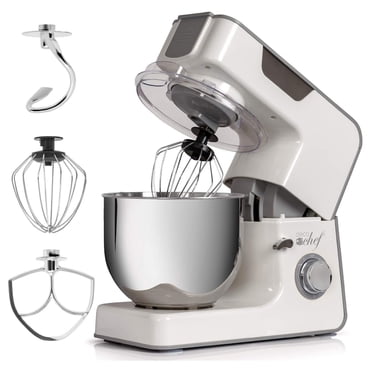 Nestora 5.5 QT Kitchen Stand Mixer, 550W 8-Speed Motor with Pulse Functionality, includes Dough Hook, Flat Beater, Wire Whip, Stainless Steel Mixing Bowl, and Transparent Guard