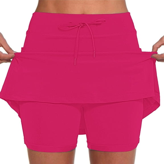 GIPQJK Womens Active Skort Athletic High Waisted Sports Skirts Fake Two Piece Trouser Lightweight Soild Color Mini Skirts for Running Golf Workout,Hot Pink 4XL