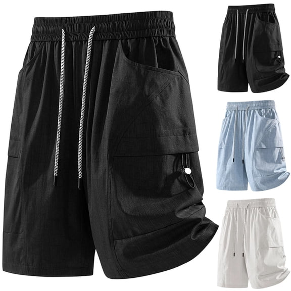 Liweisiy Men's Wide Leg Caigo Shorts Multi-Pockets Baggy Drawstring Loose Half Shorts Summer Fishing Camping Outdoor Panst Black 3XL