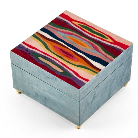 Artistic Light Blue Modern 'Abstract Expressionism' Musical Jewelry Box - PolonaiseTill the End of Time