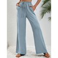 thumbnail image 2 of Defitshape Women's Wide Leg Pants Lounge Casual Trousers Long Casual Elastic Waist High Waisted Fall Palazzo Pants Light Blue Large, 2 of 4