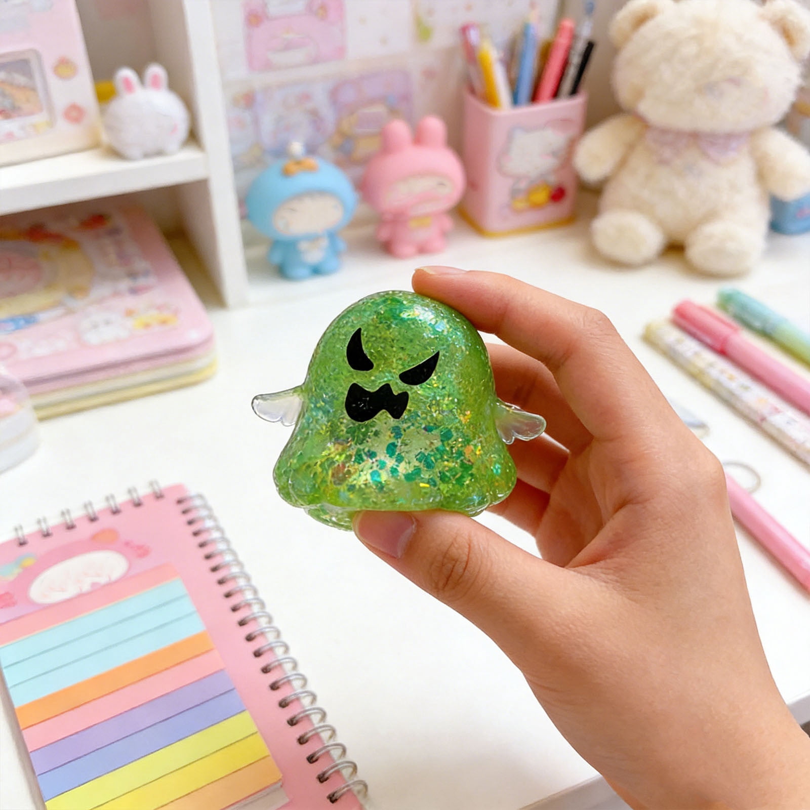 Fufafayo Ghost Sensory Ball, Stress ReliefToyFor Adults, Cute Dough Ball Stuffed Bun, Soft Decompression Dough for Anxiety, Desk Decor for Office Bedroom Living Room