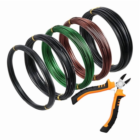 5 Roll Aluminum Bonsai Training Wire & Cutter Set - 160 Feet Total with Adjustable Anodized Wire 1/1.5/2.0 mm