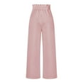 thumbnail image 5 of Sakmal Drawstring Pants for Women Work Pleated Wide Leg Trousers Full Length Pink Solid High Waisted Pants with Pockets, 5 of 8