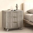 thumbnail image 4 of Ktaxon Solid Wood 3 Drawer Nightstand Fluted Bedside Table End Table, Gray, 4 of 5