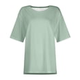 thumbnail image 3 of Patlollav Womens Tshirts Under $10, Womens Casual Short Sleeve T-Shirt Solid Color Hem Split Front Short Back Length Round Neck Tops, 3 of 6