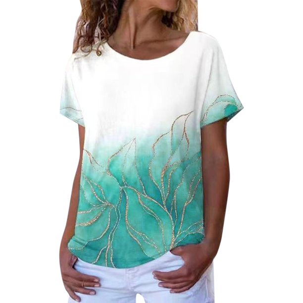 Gibobby Casual Playera de Manga Corta para Mujer Camisetas túnica manga corta con cuello redondo verano para mujer para camisetas casuales polainas(Verde de menta,XL)