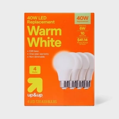 4pk 40W Plastic T20 Lightbulb Warm White - up&up