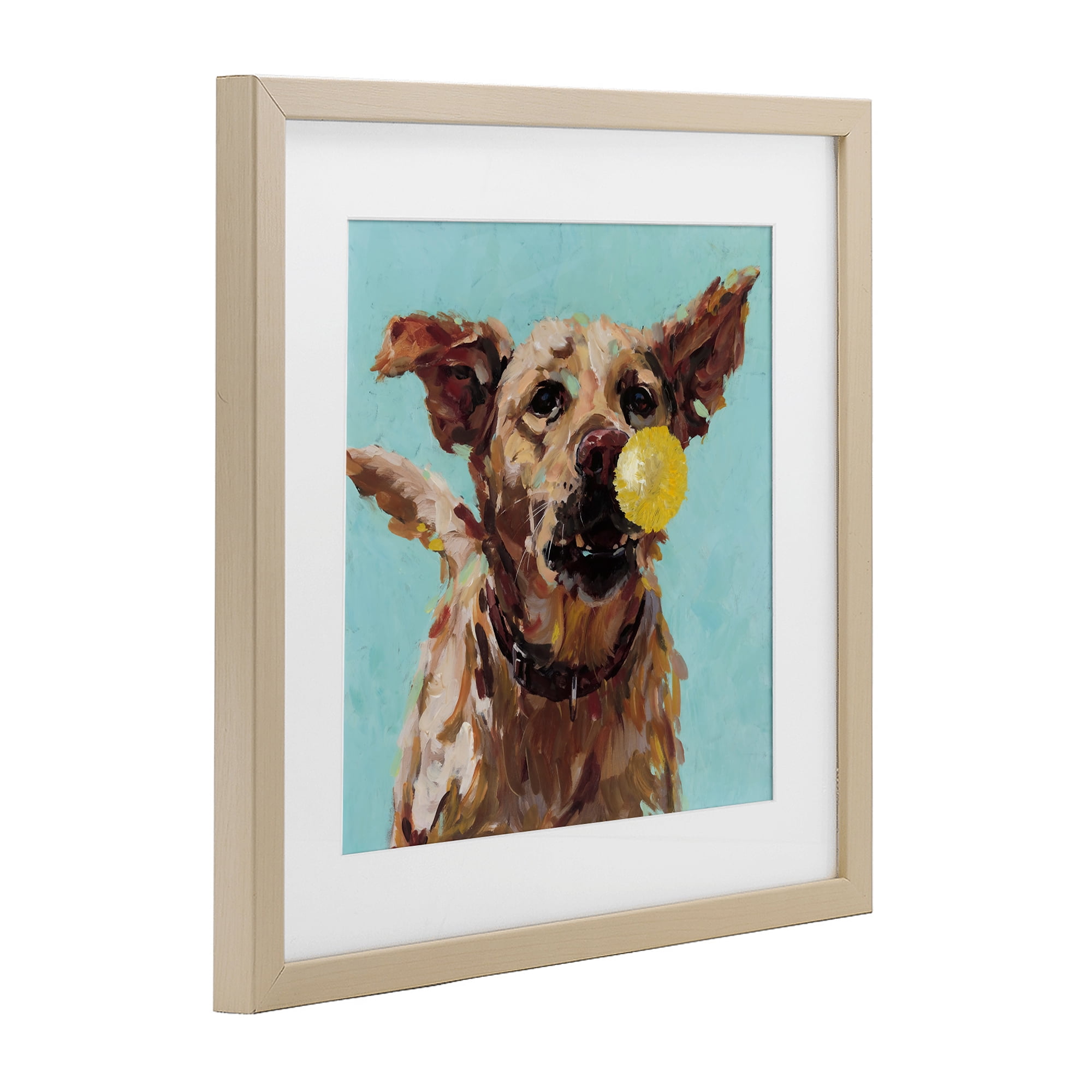 Dog Playing with Ball Birch Framed Print Under Glass, design by Studio Bautista