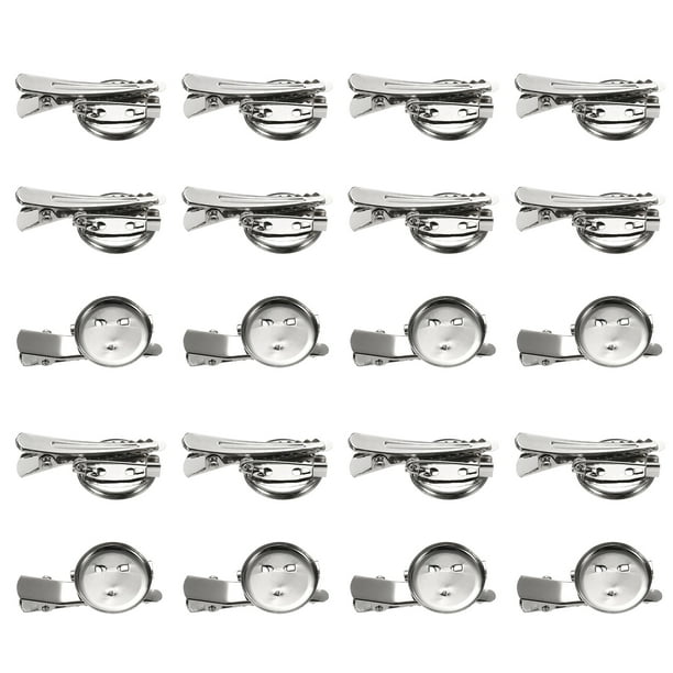 20 Piezas de Bandejas Redondas Vacías para Broches de Plata con Clip de Cocodrilo y Pin, Broche Metálico para Corsage (20mm/0.8")