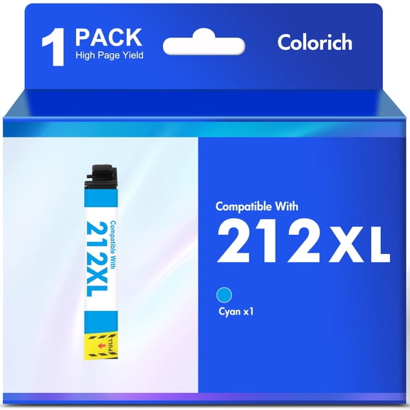 1-Pack 212XL Ink Cartridges Compatible for Epson 212 212XL Printer Ink for WorkForce WF-2850 WF-2830 Expression Home XP-4100 XP-4105 (Cyan)