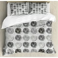thumbnail image 1 of Pansy Duvet Cover Set King Size, Hand Drawn Like Pattern of Round Garden Elements on a Striped Background, Decorative 3 Piece Bedding Set with 2 Pillow Shams, Pale Taupe Dark Grey, by Ambesonne, 1 of 3