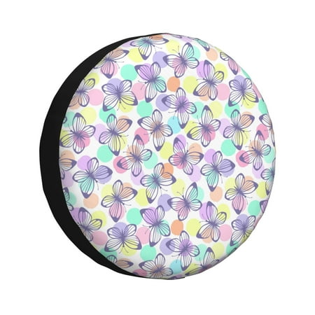 Coaee Butterflies On Polka Dots Car Tire Sun Shield Spare Tire Protective Cover 14-17in For Suv, Truck, Jeep Waterproof Dustproof Thickening - 16 Inch