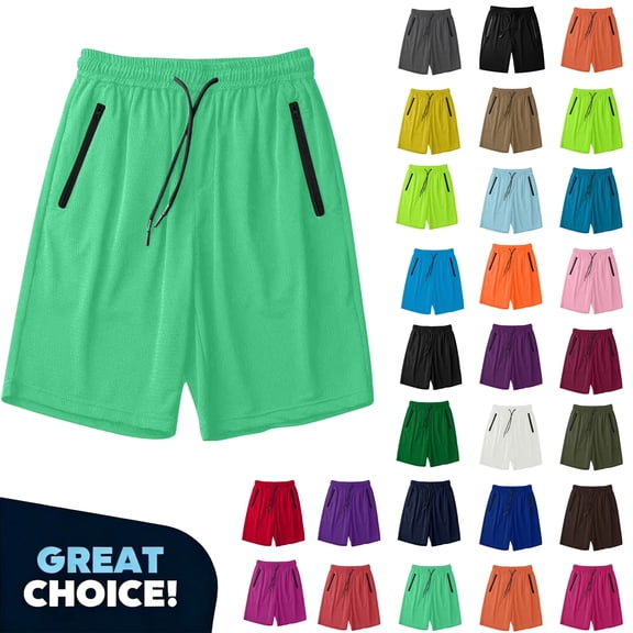 YODETEY Big Men’s Mesh Athletic Short with Zipper Pockets Performance Essential Active Shorts,,Big and Tall White,Size S-5XL