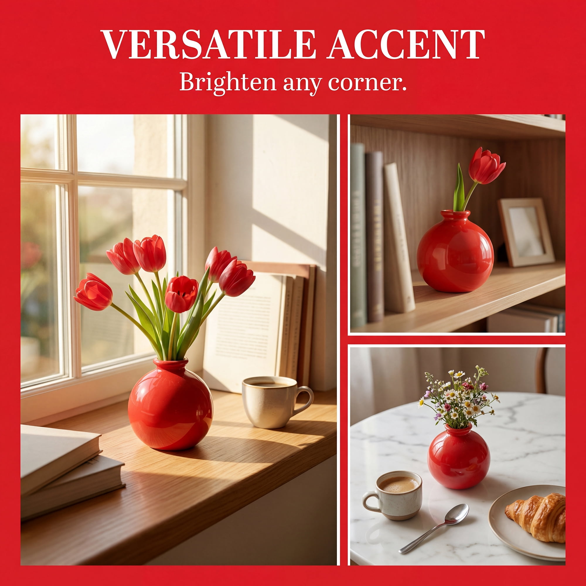 Unique Bargains Small Ceramic Bud Tiny Matte Decorative Vase Red 2.6"L x 2.6"W x 2.8"H