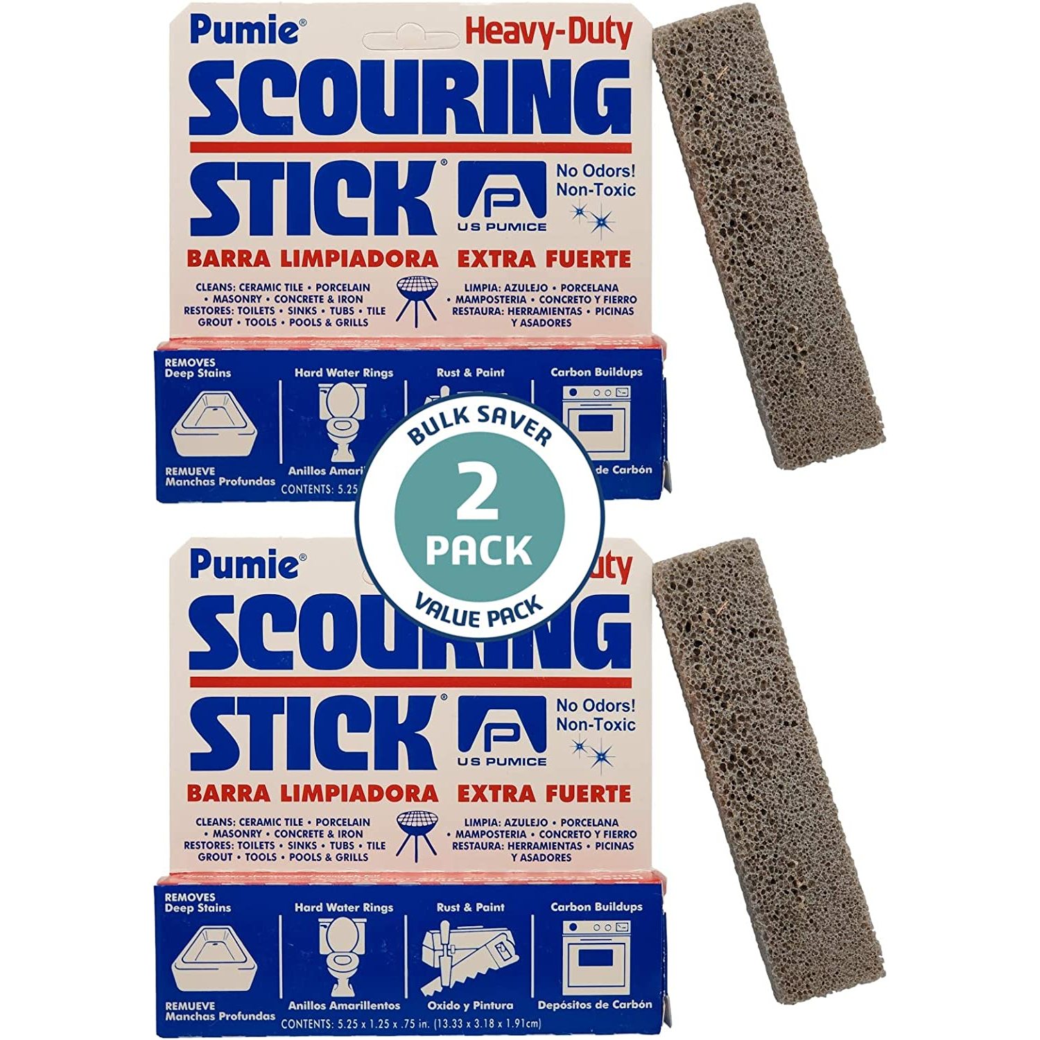 US Pumice Scouring Stick Heavy Duty Extra Strong Pumice Cleaning Bar (2