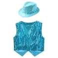 thumbnail image 4 of Doomiva Boys Girls Sequins Vest Hip Hop Jazz Modern Dance Top Waistcoat Jacket Performance Party Costume with Hat Light Blue 11-12, 4 of 6