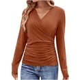 thumbnail image 1 of FAIWAD Womens Slim Deep V Neck Cross Wrap Top Long Sleeve Solid Color Pullover Tunic Top, 1 of 7