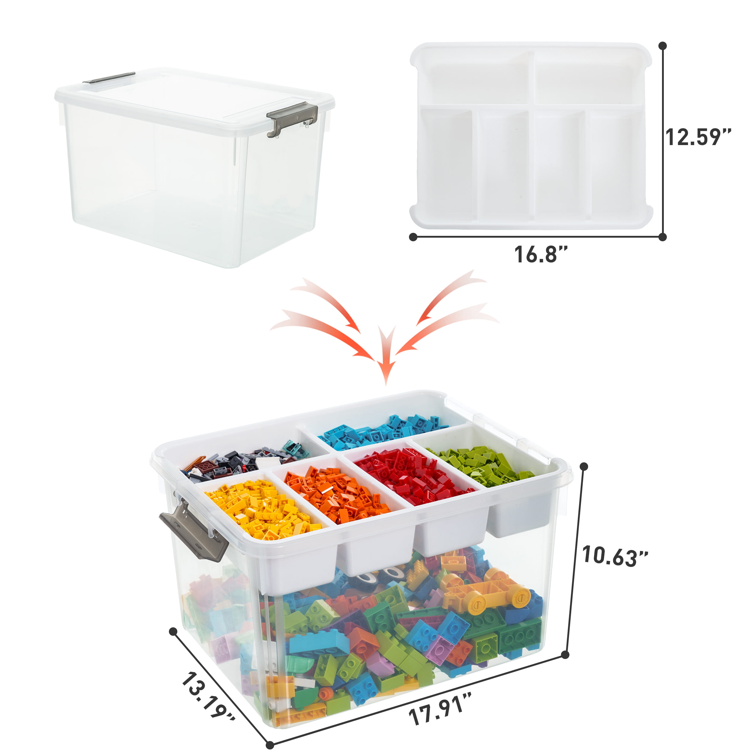 Citylife Storage Bins with Lids & 6 Grid Removable Tray 32 Qt Clear Storage  Container for Organizing for Office Buliding Bricks Toy 