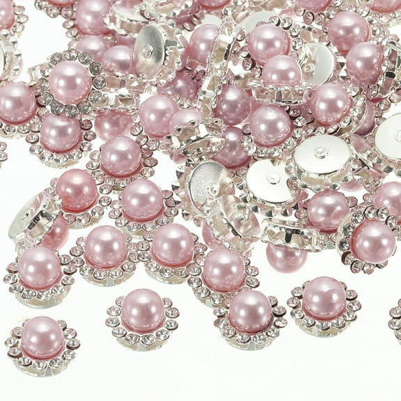 Uxcell 12 mm Pearl Sew on Rhinestones Metal Flatback Base Gems Crystals, Light Pink 100 Pcs