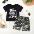 thumbnail image 2 of Nwiuh Infant Boy Clothes Baby Boy Summer Outfits SetsLittle Kids Short Sleeve Funny Letter Print T-Shirt Camo Shorts Clothing Set (Z03-White, 2-3 Years), 2 of 4