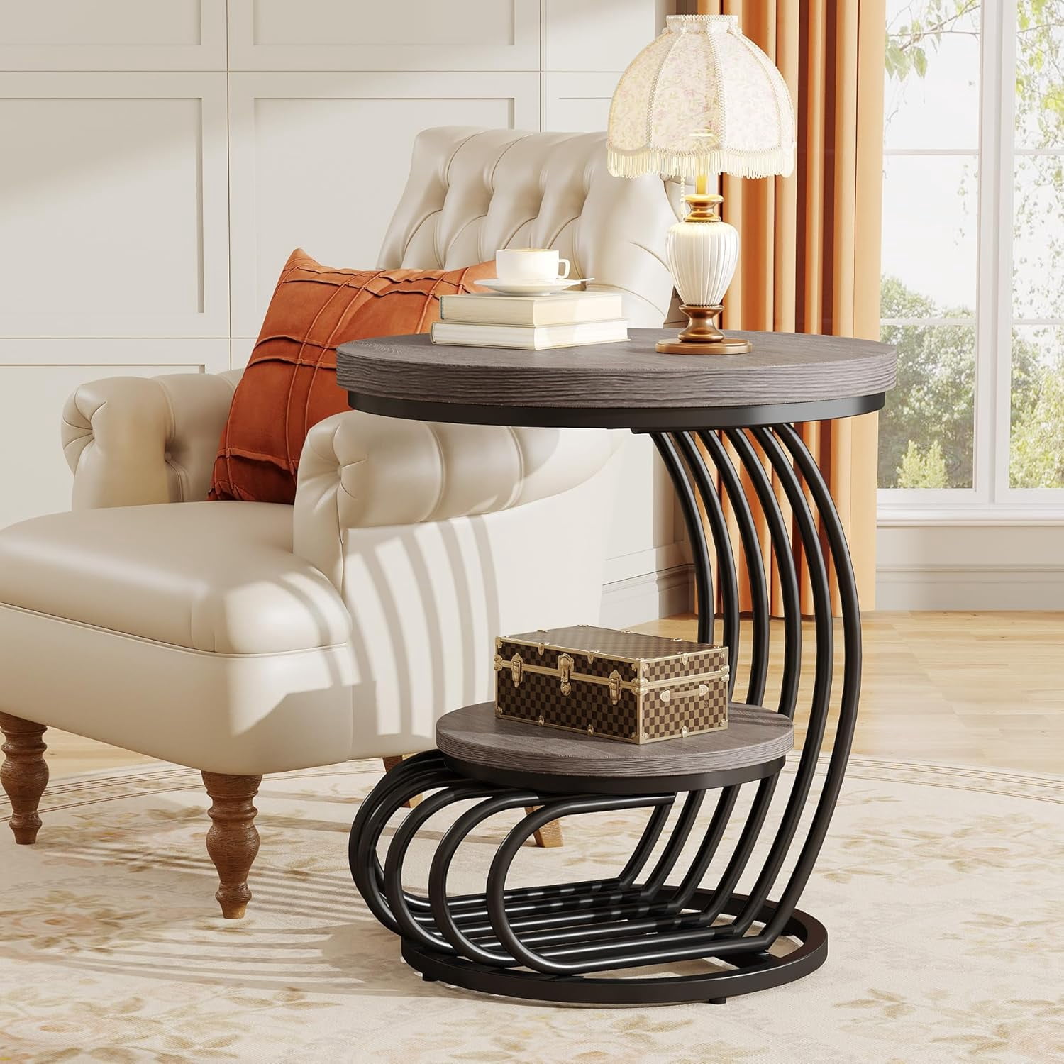 Tribesigns Round End Table, 2 Tiers Wood Side Table with Storage Shelf