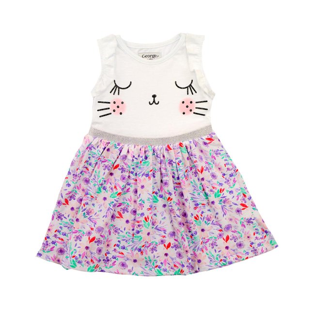 Vestido Gatito Moda floreado Blanco y Rosa 100% Algodón blanco 3 Blip Kids K9834